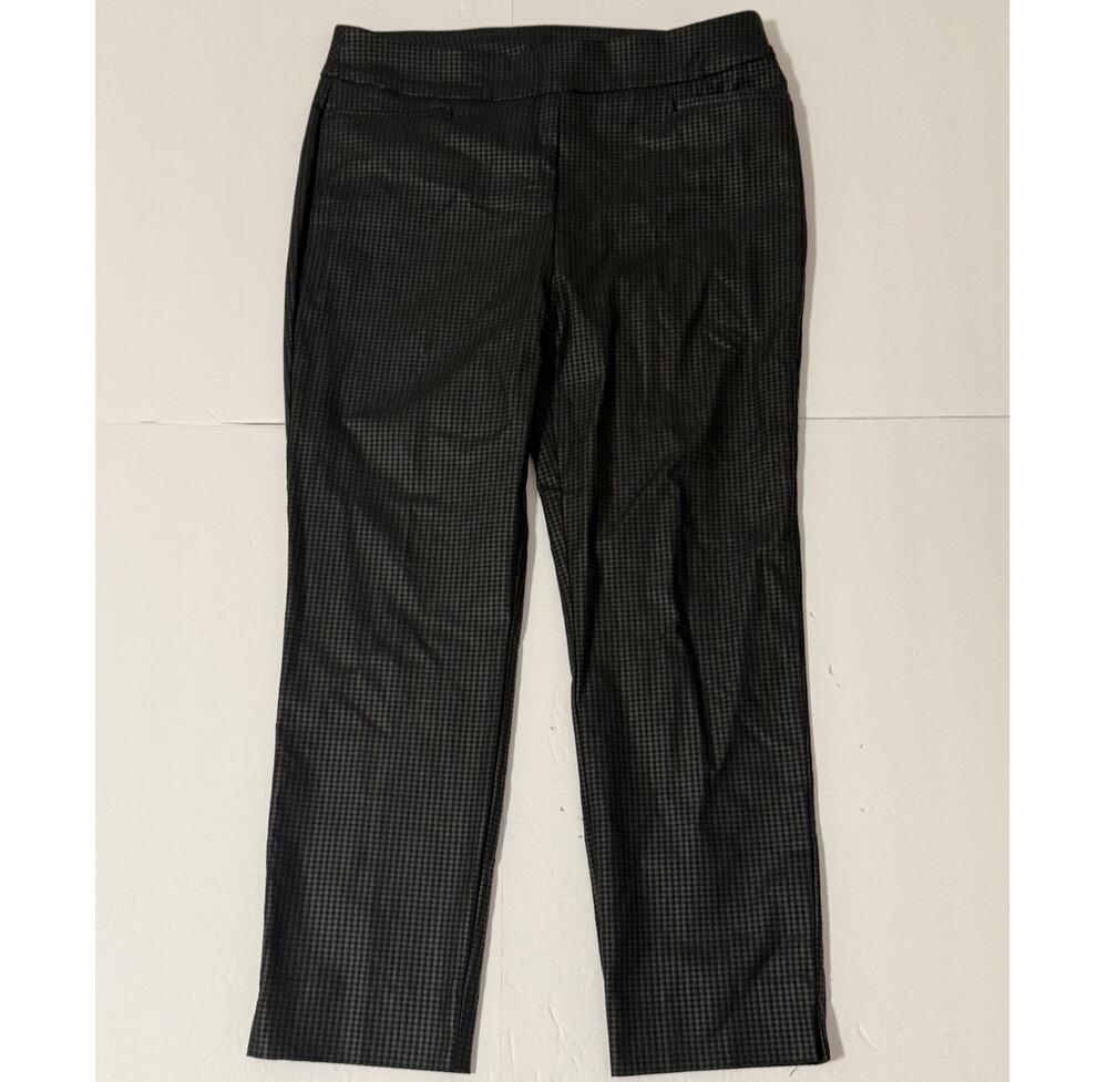 Chico's Coated Black & Gray Checkered Pull On Stretch Pants, Size 1.5R